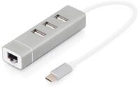 Digitus USB Typ-C&trade; 3-Port Hub + Fast Ethernet LAN-Adapter