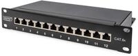 Digitus CAT 6A Patch Panel, geschirmt, 12-Port, 1HE, 10", schwarz