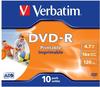 Verbatim 43521-10, Verbatim DVD-R 4,7 GB 10er bedruckbar Jewel Case 1 Pack = 10 St.