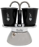 Bialetti Mini Express - Espressokocher-Set (Induktion) - silber + 2 Becher in schwarz