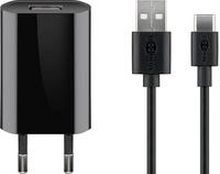 goobay 5W USB-C Ladeger&auml;t mit Kabel 1m, schwarz