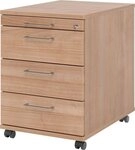 HAMMERBACHER Container Rollcontainer 58cm 3 Sch&uuml;be Schloss B&uuml;gelgriff Nussbau