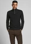 Troyer JACK & JONES "JJEEMIL KNIT HALF ZIP NOOS", Herren, Gr. L, schwarz, Strick,