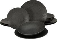 CreaTable Teller-Set Schiefer Black (12-tlg), 4 Personen, Steinzeug, Teller Set,