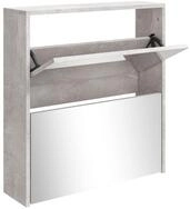 vidaXL Schuhschrank Schuhregal mit Spiegel 2 F&auml;cher Betongrau 63x17x67 cm