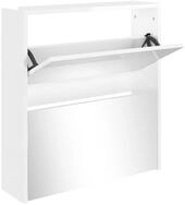 vidaXL Schuhschrank Schuhregal mit Spiegel 2 F&auml;cher Hochglanz-Wei&szlig; 63x17x67 cm