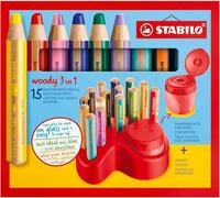 STABILO Buntstift STABILO woody 3in1 Tischset &ndash; 15 Buntstifte + Spitzer