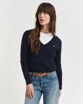 Strickpullover GANT "STRETCH COTTON CABLE V-NECK", Damen, Gr. XS, blau (evening