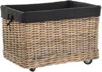 Krines Home Kaminholzkorb Gro&szlig;er Rollkorb Holzwagen Natur Rattan Korb Rollwagen