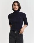 Rollkragenpullover GANT "STRETCH COTTON CABLE TURTLENECK", Damen, Gr. L, blau