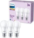 Philips LED-Leuchtmittel 100W Non-Dim, E27, 3 St., Warmwei&szlig;