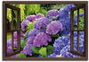 Art-Land Fensterblick Hortensien im Garten 100x70cm