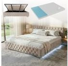 Juskys Polsterbett Nizza, 180x200 cm, LED Licht, Stauraum, Samtbezug, inkl....