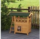 PawHut Tierh&ouml;hle Katzenhaus aus Holz Winterfest wasserdicht mit Terrasse...