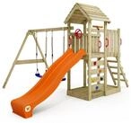 Wickey Spielturm MultiFlyer mit Holzdach, Doppelschaukel & Rutsche, extrem