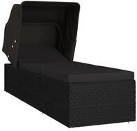 vidaXL Gartenliege Sonnenliege mit Sonnenschutz und Auflage Poly Rattan...