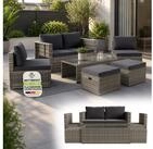 Juskys Gartenlounge-Set Salou, (6-tlg), f&uuml;r 6 Personen, Polyrattan, Glasplatte,