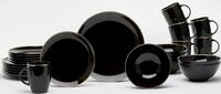 van Well Kombiservice Geschirr-Set, Service Glamour Black (24-tlg), 6 Personen,