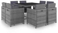 vidaXL Garten-Essgruppe 9-tlg. Garten-Essgruppe mit Auflagen Poly Rattan...