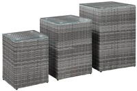 vidaXL Beistelltisch Beistelltische 3 Stk. mit Glasplatte Grau Poly Rattan...