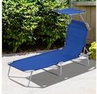 Outsunny Feldbett Strandliege klappbar mit Sonnenschutz Blau 187 x 58 x 36 cm (Liege,