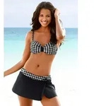 LASCANA Bade-Rock mit integrierter Bikinihose und karierten B&uuml;ndchen schwarz 44
