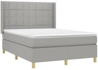 vidaXL Bett Boxspringbett mit Matratze & LED Hellgrau 140x200 cm Stoff