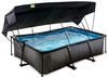 EXIT Framepool Black Wood Pool 220x150x65cm, mit Filterpumpe und Sonnensegel -