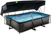 EXIT Framepool Black Wood Pool 300x200x65cm, mit Filterpumpe und Sonnensegel -