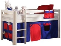 Lomadox Hochbett PINOO-12 Domino und Leiter in Kiefer massiv wei&szlig; lackiert