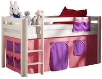 Lomadox Hochbett PINOO-12 Bella in Kiefer massiv wei&szlig; lackiert 210/114/106 cm