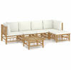 vidaXL Gartenlounge-Set 6-tlg. Garten-Lounge-Set mit Cremeweißen Kissen Bambus,