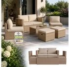 Juskys Gartenlounge-Set Salou, (6-tlg), f&uuml;r 6 Personen, Polyrattan, Glasplatte,
