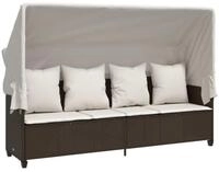 vidaXL Gartenliege Sonnenliege mit Dach und Kissen Braun Poly Rattan, 1 St.