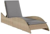 vidaXL Gartenliege Sonnenliege mit Auflage Beige 60x205x73 cm Poly Rattan, 1 St.