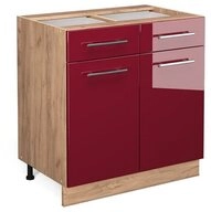 Vicco Unterschrank Fame-Line, Bordeaux Hochglanz/Eiche, 80 cm ohne Arbeitsplatte