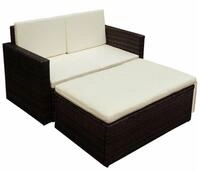 vidaXL Gartenlounge-Set 2-tlg. Garten-Lounge-Set mit Auflagen Poly Rattan Braun,
