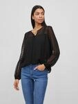 Blusenshirt VILA "VIEDEE L/S TOP - NOOS", Damen, Gr. 36 (S), schwarz, Chiffon,