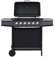 vidaXL Gasgrill Gasgrill mit 6 Flammen Stahl Schwarz, Gasgrill 6 Brennern Stahl