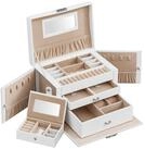 SONGMICS Schmuckkasten 3 Ebenen, 2 Schubladen, tragbare Mini-Box f&uuml;r Reisen,