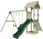 OutdoorToys Spielturm Vimmerby aus Holz in Dunkelgr&uuml;n mit Babyschaukel & Rutsche,