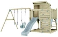 OutdoorToys Spielturm Bj&ouml;rn, aus Holz in Eisblau mit Babyschaukel & Rutsche,