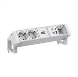 Bachmann DESK2 ALU WHITE 2xCEE7/3 1xCM 1xUSB A/C 22W 0,2m GST18 Steckdosenleiste