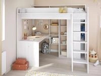 Parisot Hochbett Higher, mit Schreibtisch, Schiebet&uuml;renschrank, Regale oben und