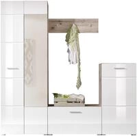HBZ Kompaktgarderobe SIXX Wei&szlig; Hochglanz, Flurgarderobe mit Spiegel, BxHxT