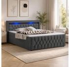 Juskys Polsterbett Leona, 140x200 cm, Boxspringbett-Optik, Samt-Bezug,...