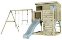 OutdoorToys Spielturm Nils, aus Holz in Eisblau mit Trapezstange & Rutsche,