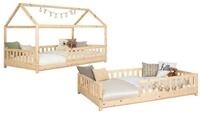 Ticaa Hausbett Duo mit Rausfallschutz aus Kiefer, Bodenbett 90x200, inkl....