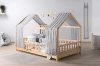 Ticaa Hausbett Kim mit Rausfallschutz aus Kiefer, Kinderbett 100x200, inkl.