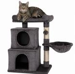 lionto Kratzbaum 70 cm mit 2 H&ouml;hlen, Liegemulde, Liegebett & Spielball,...